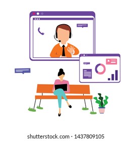 Customer Service Interactive , Call Center for online Shopping and  Business Concept Vector Template Design Illustration