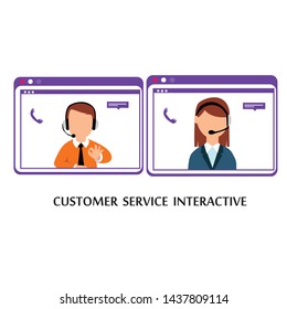 Customer Service Interactive , Call Center for online Shopping and  Business Concept Vector Template Design Illustration