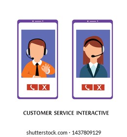 Customer Service Interactive , Call Center for online Shopping and  Business Concept Vector Template Design Illustration