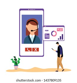 Customer Service Interactive , Call Center for online Shopping and  Business Concept Vector Template Design Illustration