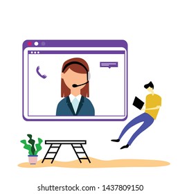 Customer Service Interactive , Call Center for online Shopping and  Business Concept Vector Template Design Illustration