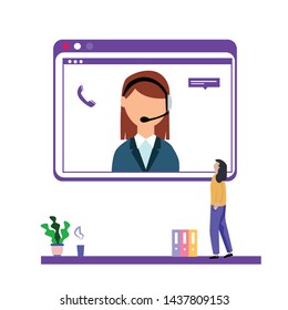 Customer Service Interactive , Call Center for online Shopping and  Business Concept Vector Template Design Illustration
