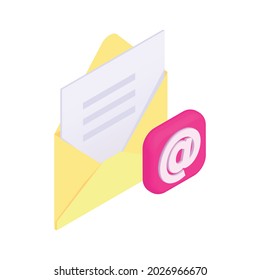 Customer service isometric composition with icons of open envelope and e-mail sign vector illustration