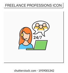 Customer service job color icon. Customers support. Call center. Communication with people. Day and night work. Freelance professions concept. Isolated vector illustration