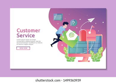 Customer service landing page with man sending message