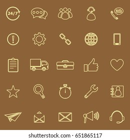 Customer service line color icons on brown background, stock vector