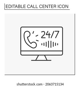 Customer service line icon. Continuous consultations. Technical equipment for round-th-clock support. Voice messages for clients. Call center concept. Isolated vector illustration. Editable stroke