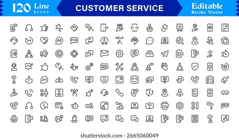 Conjunto de iconos de línea de Servicio al cliente con diseño mínimo de Profesional, símbolos de Asistencia modernos, escritorio de ayuda único e iconos de vectores de comunicación, Colección limpia y elegante