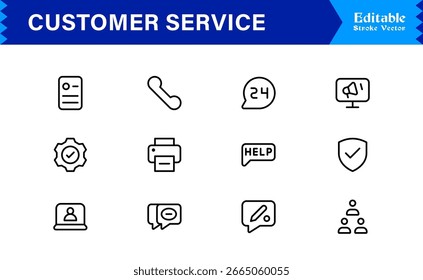 Customer Service Line Icon Set with Professional Minimal Design, Modern Support Symbols, Unique Help Desk and Communication Vector Icons, Clean and Elegant Collection