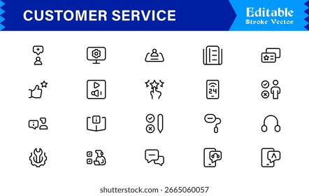 Customer Service Line Icon Set with Professional Minimal Design, Modern Support Symbols, Unique Help Desk and Communication Vector Icons, Clean and Elegant Collection