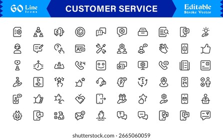 Icon-Set für die Customer Service Line mit professionellem Minimaldesign, modernen Support-Symbolen, einzigartigen Helpdesk- und Kommunikationsvektorsymbolen, sauberer und eleganter Kollektion