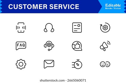 Customer Service Line Icon Set with Professional Minimal Design, Modern Support Symbols, Unique Help Desk and Communication Vector Icons, Clean and Elegant Collection