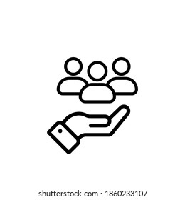 Customer service line icon vector. Full customer care service. Hand with persons. Vector illustration.