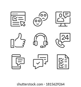 Customer service line icons. Client support, help, assistance, technical support, online survey concepts. Simple outline symbols, modern linear graphic elements. Thin line design. Vector icons set