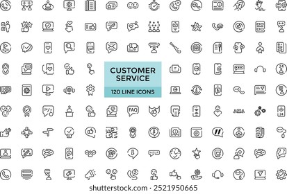 Conjunto de iconos de línea de Servicio al cliente. Soporte, gran interfaz de usuario y colección de íconos de Web en un diseño plano. Paquete de iconos de contorno delgado. Ilustración vectorial