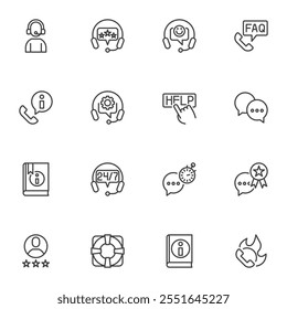 Customer service line icons set, outline vector symbol collection, linear style pictogram pack. Signs, logo illustration. Set includes icons as technical support assistance, help, faq, feedback