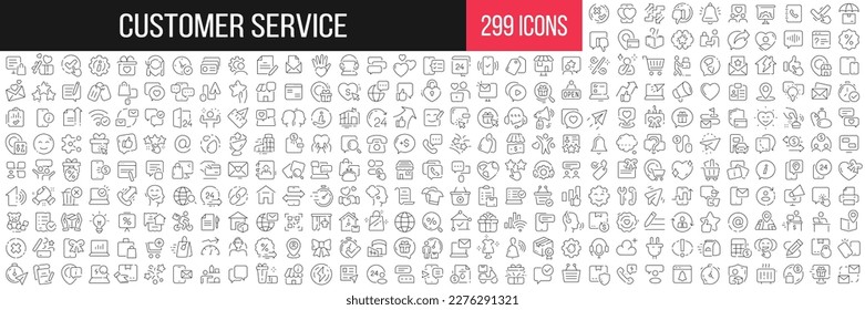 Customer service linear icons collection. Big set of 299 thin line icons in black. Vector illustration