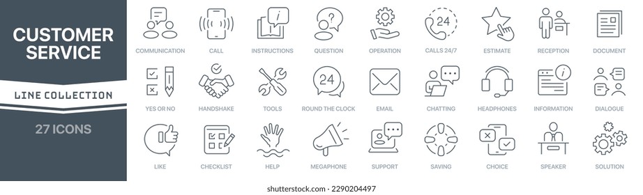 Customer service linear signed icon collection. Signed thin line icons collection. Set of customer service simple outline icons