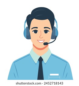 Customer service. Man with headphones and microphone. Concept illustration for support, call center.