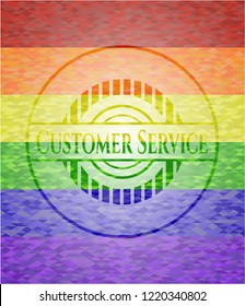 Customer Service on mosaic background with the colors of the LGBT flag