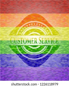 Customer Service on mosaic background with the colors of the LGBT flag