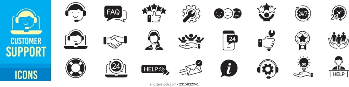 Servicio al cliente, Ayuda en línea, vectores de iconos de soporte