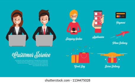 Customer service online shopping e-commerce flat infographics.