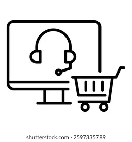 Customer service of online store icon, designed with black editable stroke, representing customer service, online support, e-commerce help