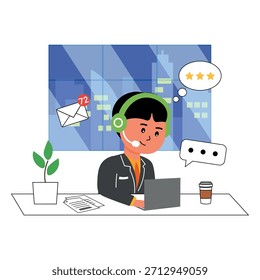 Customer Service Online Support Call Center Agent mit Headset-Vektorgrafik 