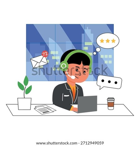 Customer Service Online Support Call Center Agent with Headset Vector Illustration 