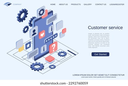 Customer service, online support, user guide, FAQ modern 3d isometric vector concept illustration. Landing page design template