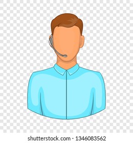 Customer service operator in headset icon in cartoon style on a background for any web design 