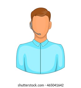 Customer service operator in headset icon in cartoon style on a white background