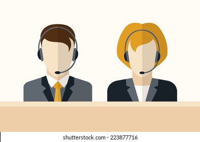 Customer service operator with headset. Men and women