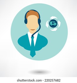 customer service operator with headset and speech bubbles
