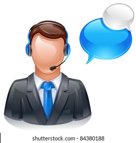 customer service operator with headset and speech bubbles