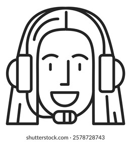 Customer service operator line icon vector isolated. Simple symbol of contact center. Female person as a worker in call center. Customer assistant.