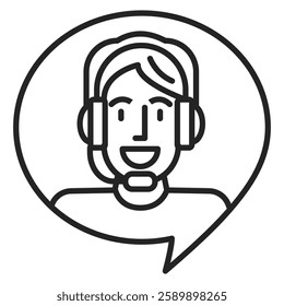 Customer service operator line icon vector isolated. Simple symbol of contact center. Female person as a worker in call center. Customer assistant.