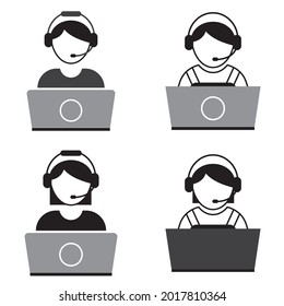 
customer service operator set of icons holding laptop