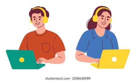 Customer Service Operator Working with Laptop. Customer Service, Call Center, Hotline, Customer Support Department Staff