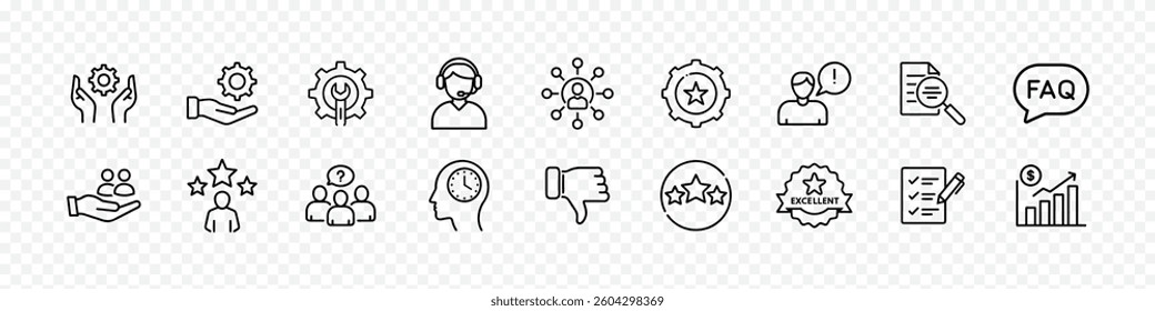 Customer Service and Performance Icons Set for Business Excellence, Customer Service Icon Set - Support, Satisfaction, and Assistance Vector Collection