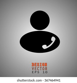 Customer service, Phone operator. Man silhouette with telephone black and white icon . Vector Illustration EPS 10