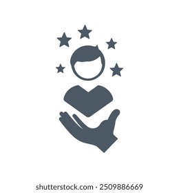 Customer service priority icon. Customer sign with star image. Customer icon and best, favorite, rating symbol. Icon, service, priority, customer, client, person, support, care, consumer, important