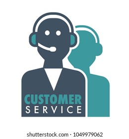 Customer service promotional emblem with human silhouette in headset