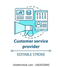 Customer service provider concept icon. Billing idea thin line illustration. Clients assistance. Technical support, hotline and communication. Vector isolated outline drawing. Editable stroke