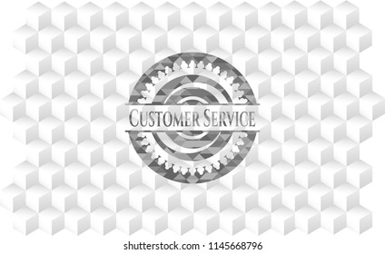 Customer Service realistic grey emblem with geometric cube white background