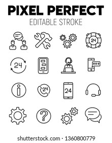 Customer service related vector icon set. Well-crafted sign in thin line style with editable stroke. Vector symbols isolated on a white background. Pixel perfect. Editable stroke.