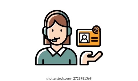 Representante de serviço ao cliente com fone de ouvido oferecendo cartão de visita