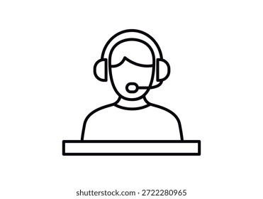 Ícone de avatar de representante do serviço de atendimento ao consumidor com headset e microfone, estilo de traçado de linha, para conceitos de suporte técnico