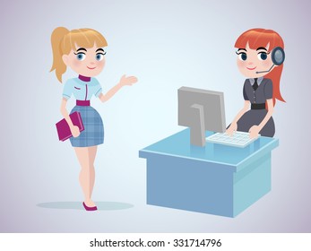  Customer service representative at computer in headset. 
Online support ,conceptual of client services and 
communication
